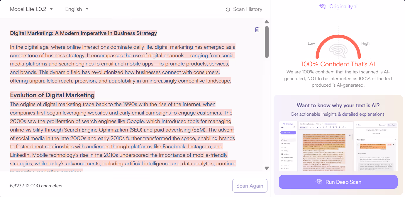 Originality.ai AI Detects ToolBaz AI Essays