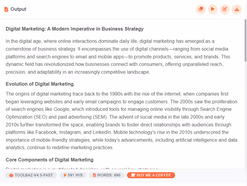 AI-generated content sample produced by ToolBaz AI Essay Writer