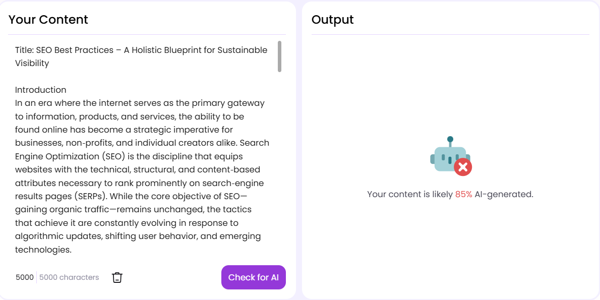 Easemate AI Detector Score of a ToolBaz AI Essay