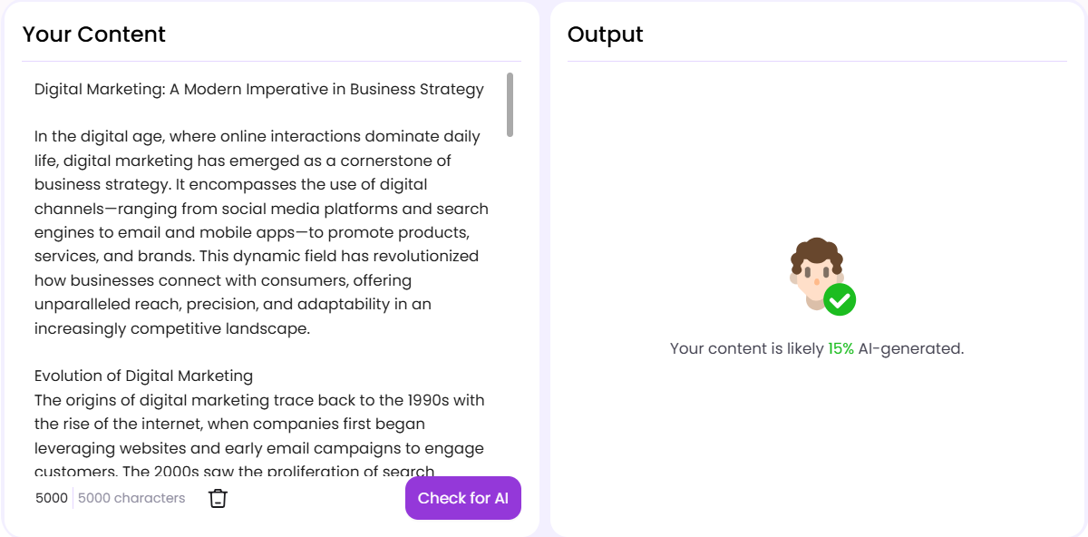 Easemate AI Scan of an AI Essay