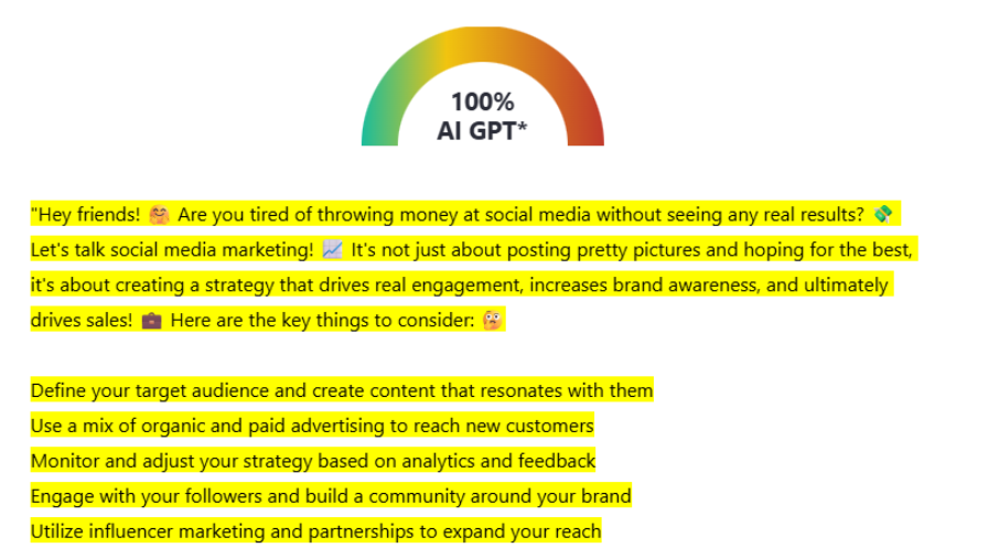 ZeroGPT Scan of an AI LinkedIn Post