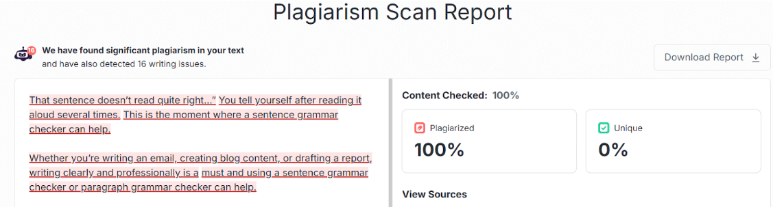 WriteSafe Plagiarism Checker