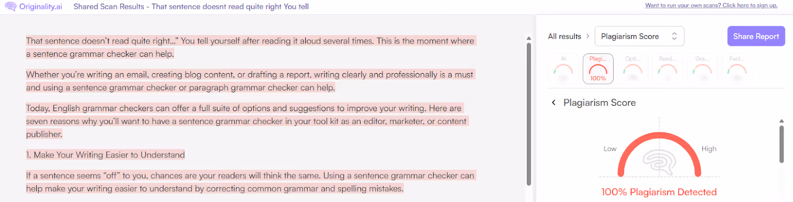Originality.ai Plagiarism Detection