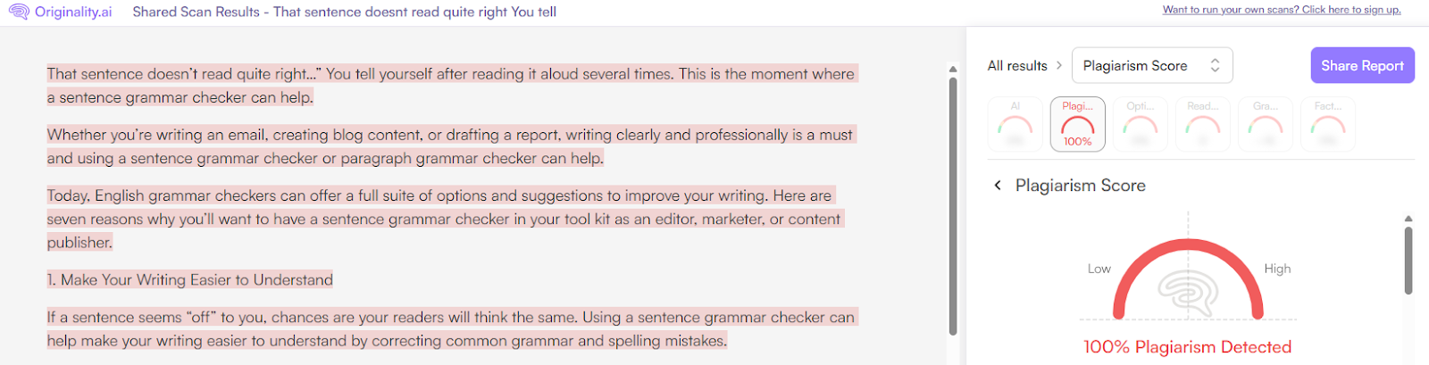 Originality.ai Plagiarism Detection