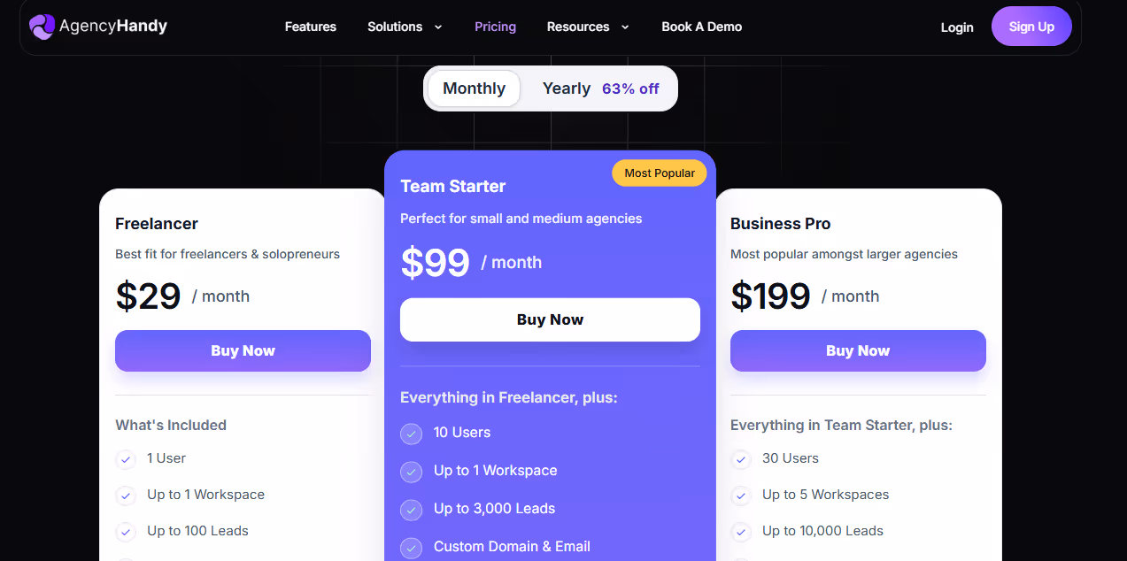 AgencyHandy Pricing Options