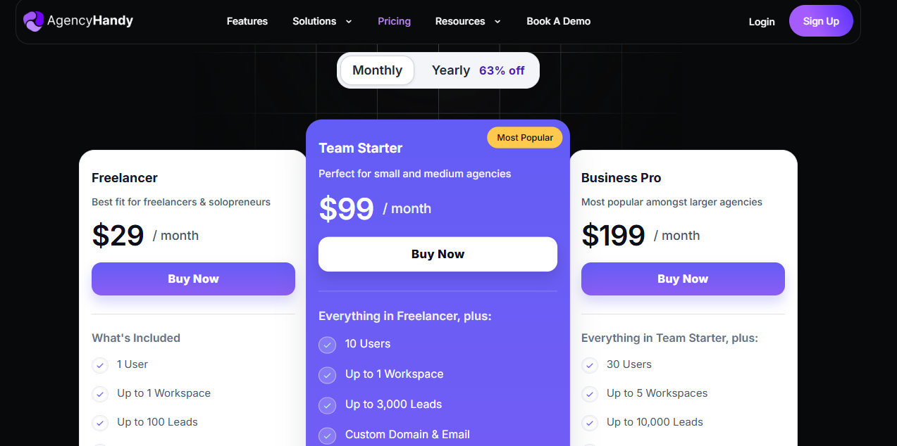 AgencyHandy Pricing Options