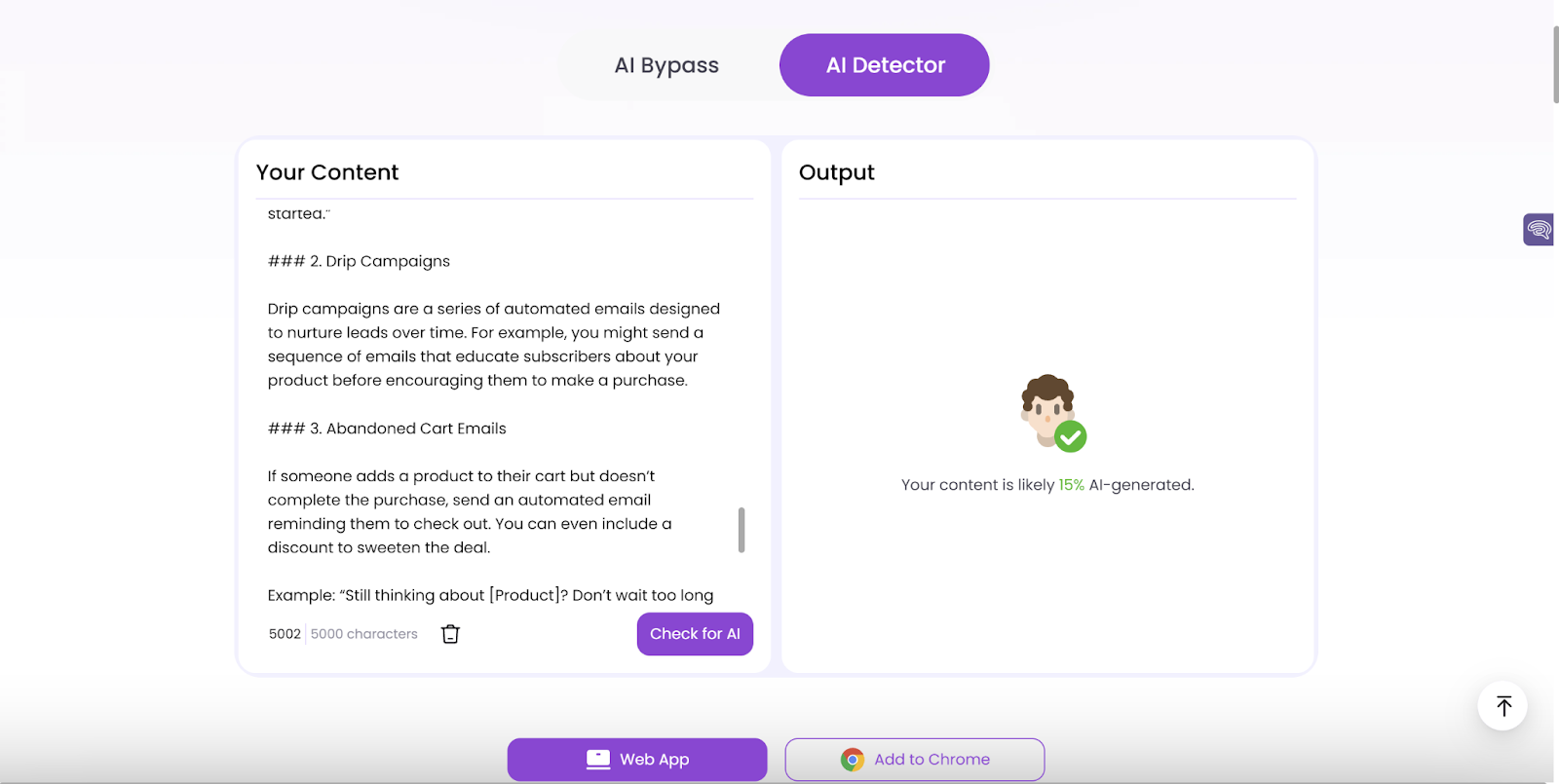 Easemate AI Scan of an AI-generated blog