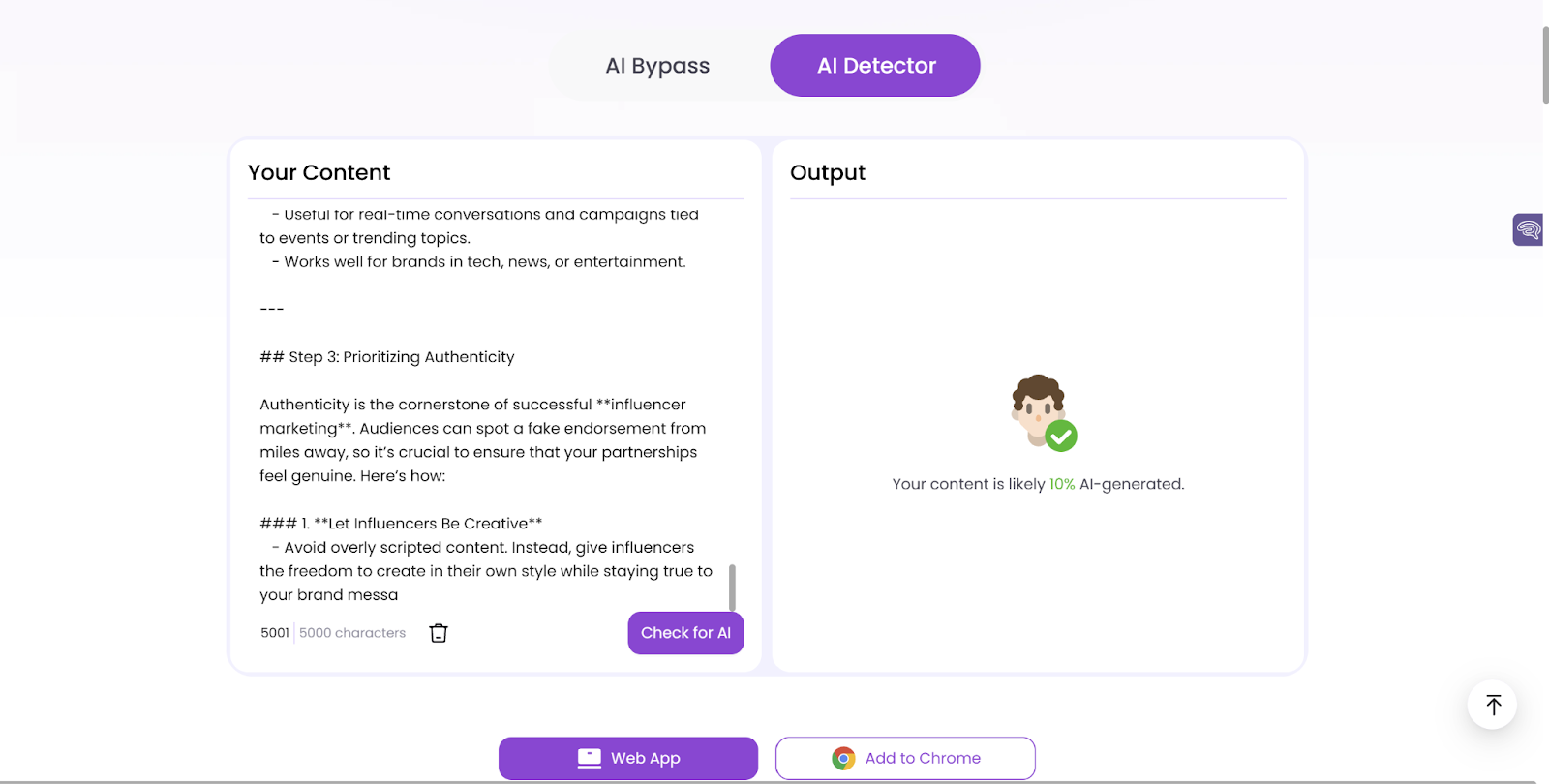 Easemate AI Scan of an AI-generated blog