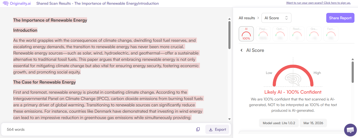 Originality.ai AI Scan of an AIFreeBox AI Essay (2)