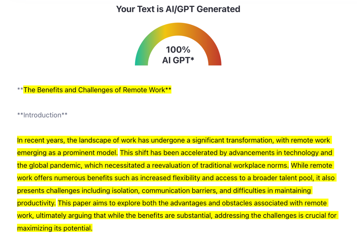 ZeroGPT Scan of an AI-generated blog (from AIFreeBox)