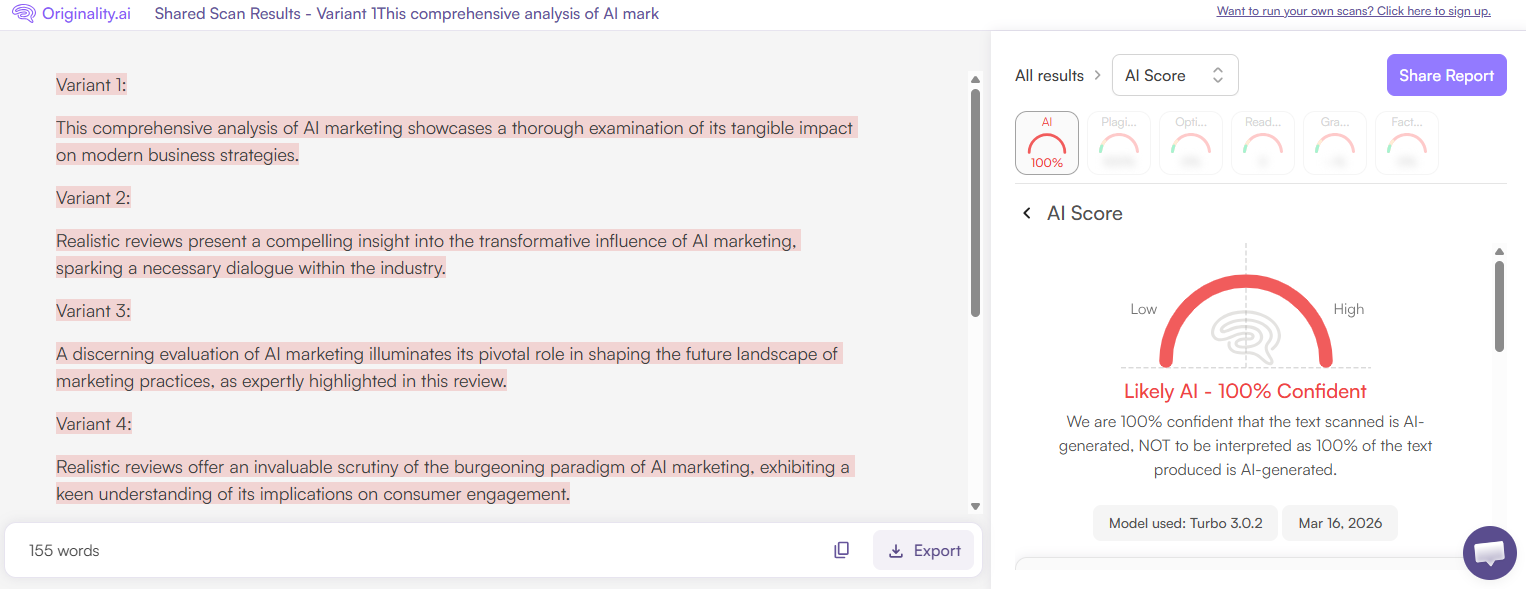 Originality.ai Scan of Loopple AI Review Content