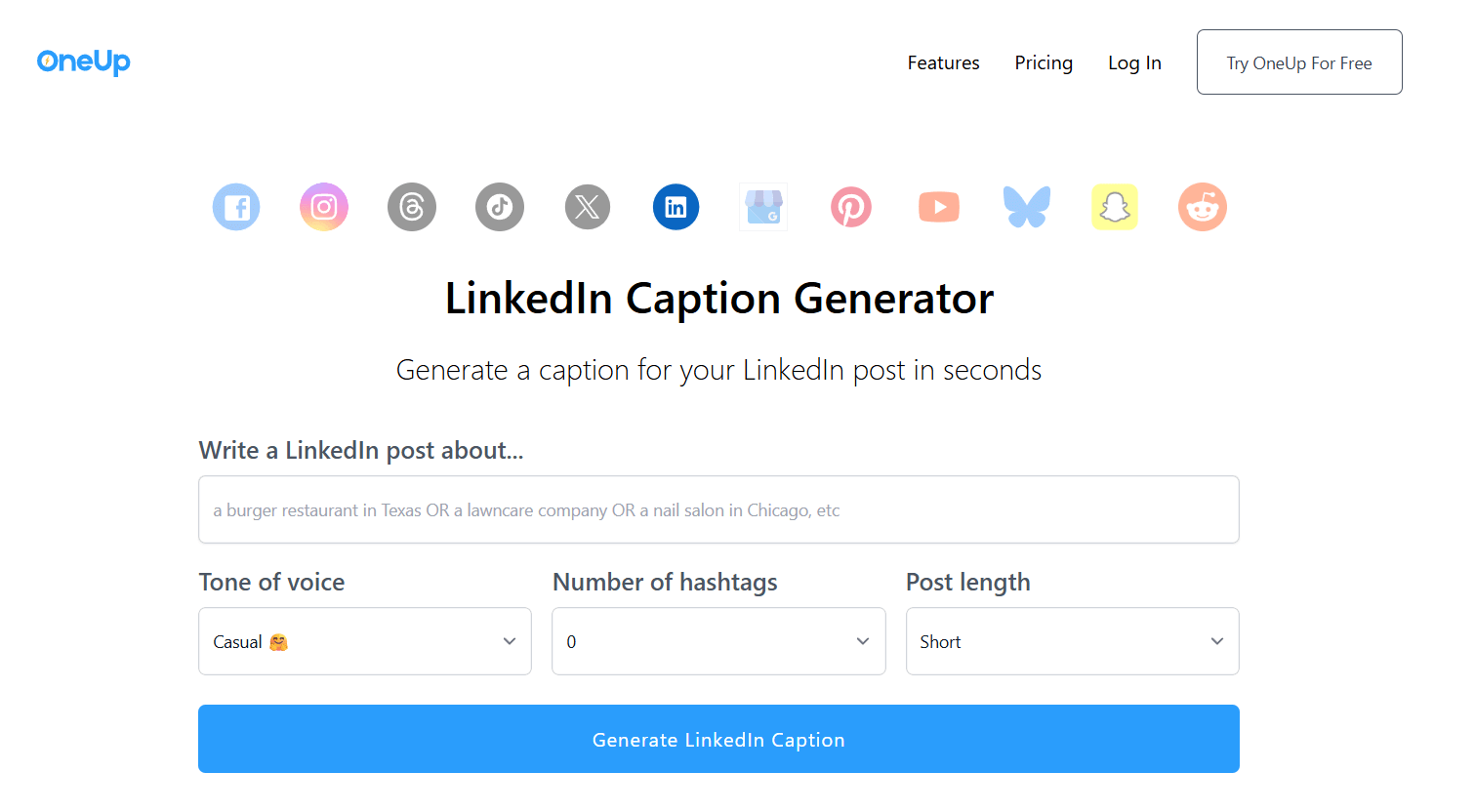 OneUpApp LinkedIn caption generator review