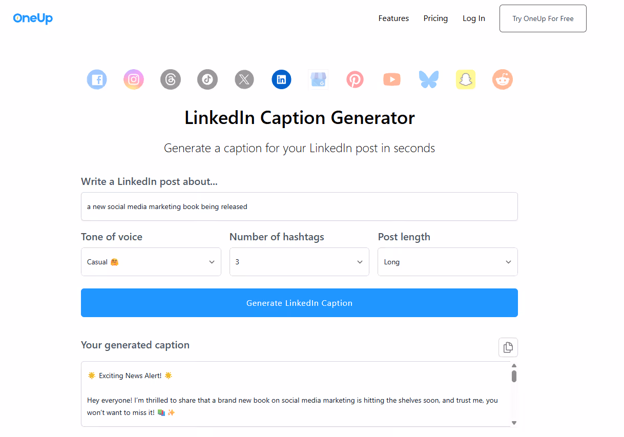 Example of a OneUp LinkedIn Post