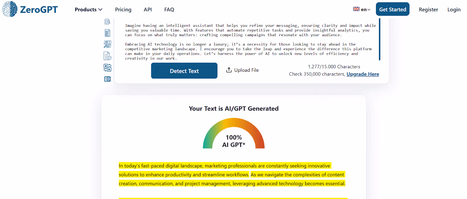 ZeroGPT scan of an AI LinkedIn post