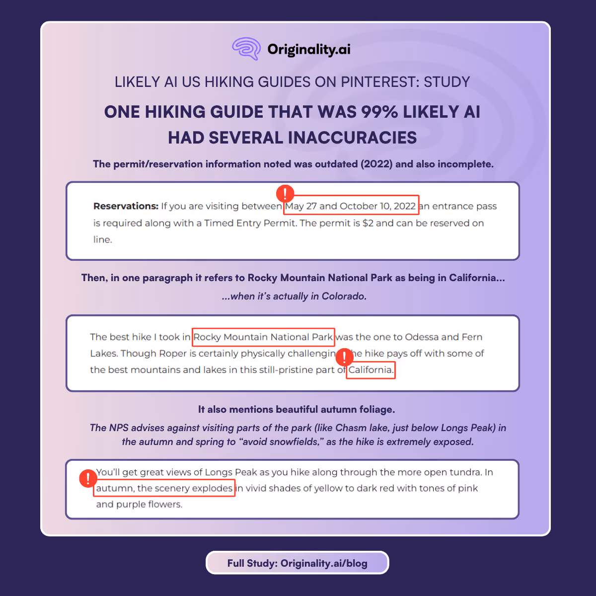 Likely AI hiking guides on pinterest can contain inaccurate information