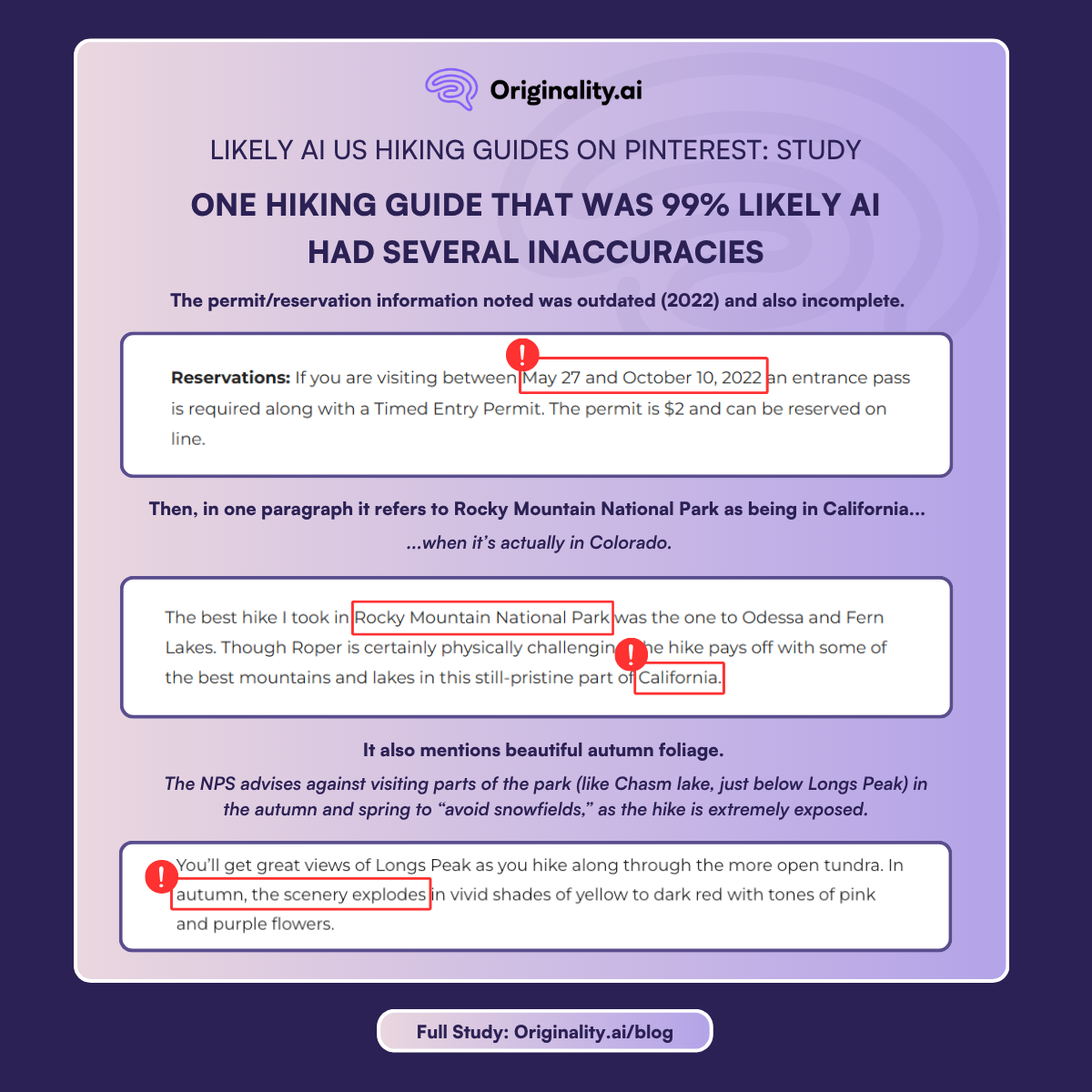 Likely AI hiking guides on pinterest can contain inaccurate information
