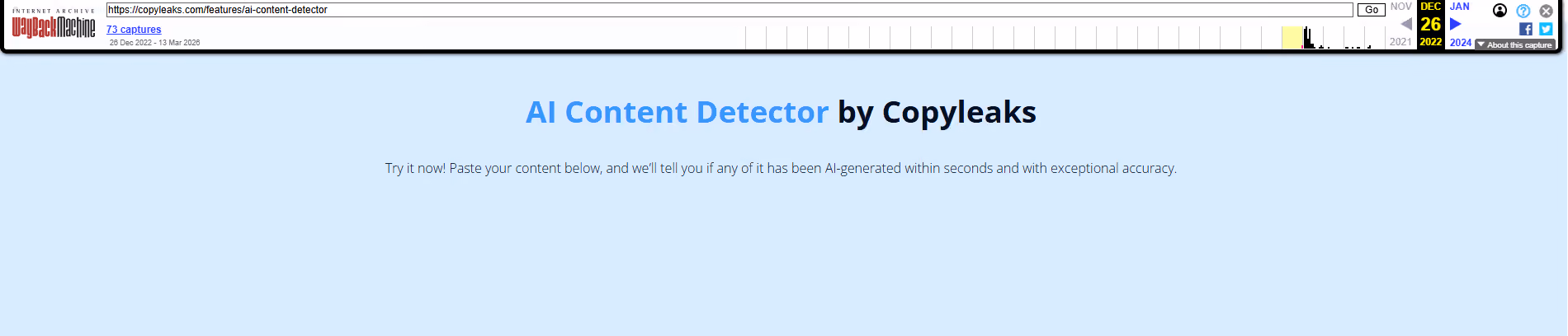 Copyleaks website in December 2022