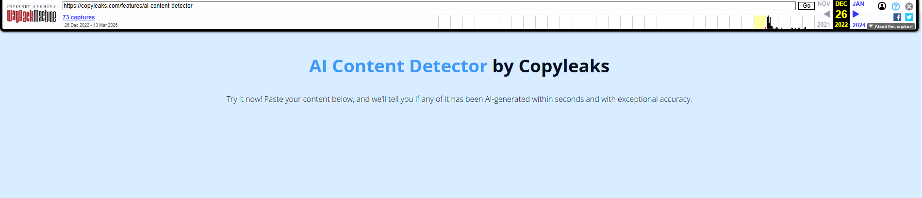 Copyleaks website in December 2022