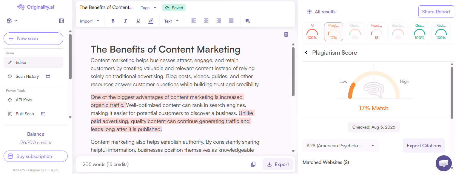 Originality.ai Plagiarism Checker