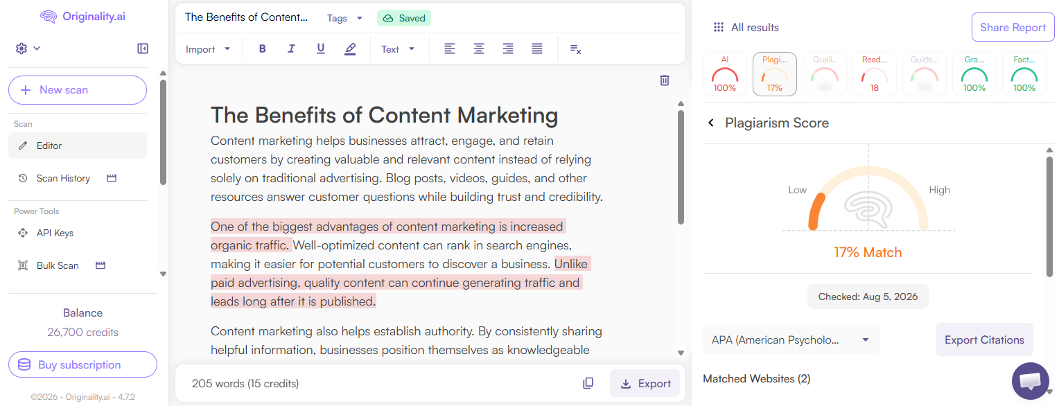 Originality.ai Plagiarism Checker