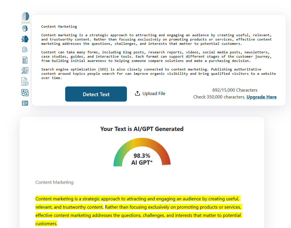 ZeroGPT Scan of ChatGPT Copy