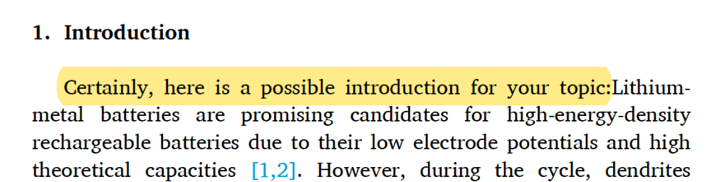 A research paper opened with a chatbot preamble