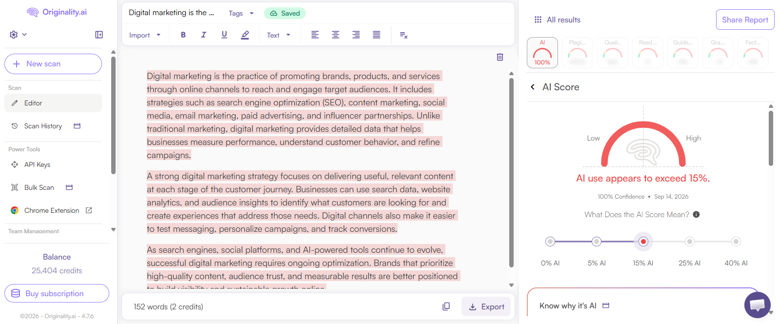 1. Originality.ai, Best Overall AI Content Detection Tool
