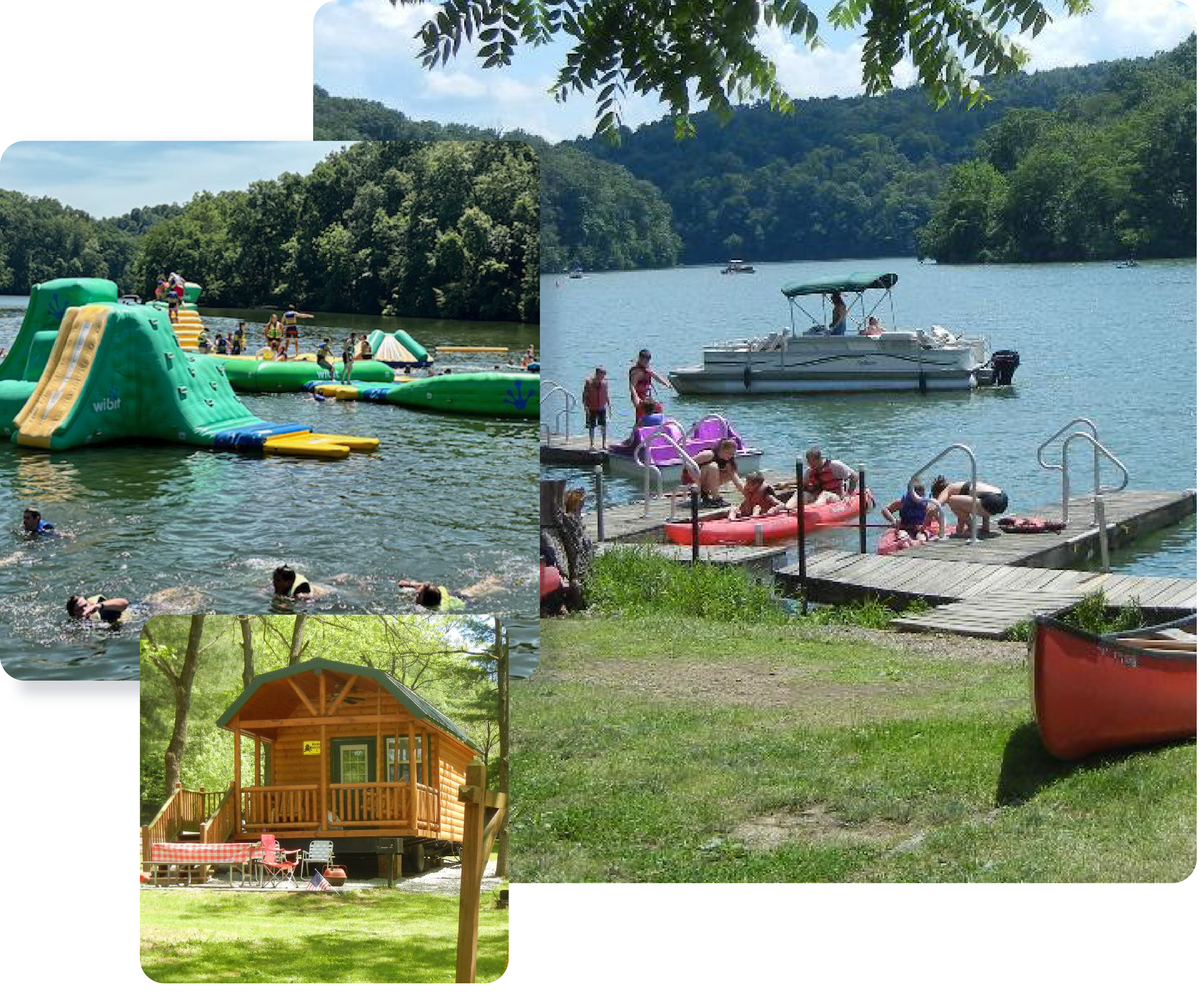 A tablet and a mobile phone running CampLife reservation software in a campground at springtime