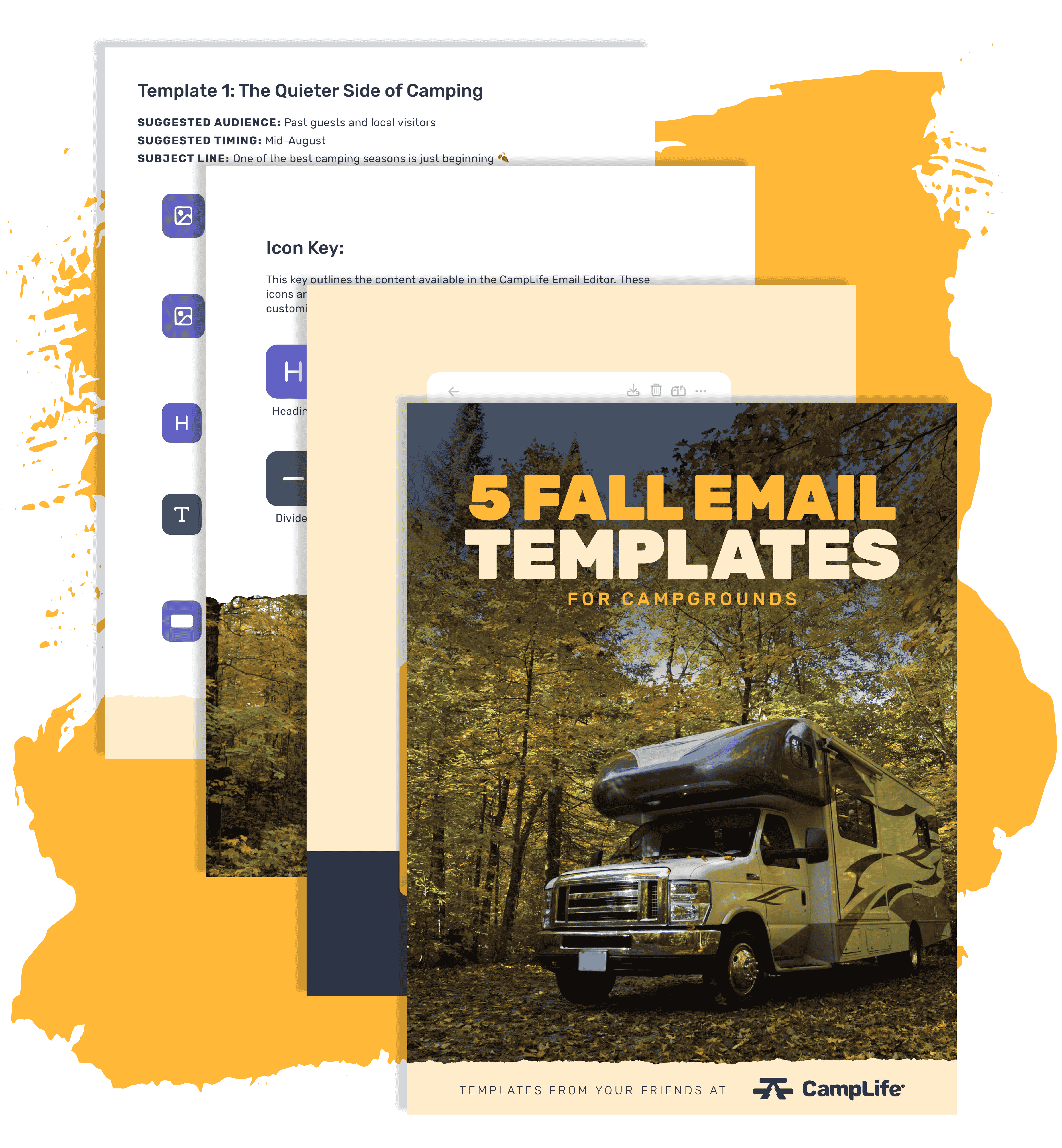 The cover of the software checklist PDF displaying a beachside campground with the title "How to Evaluate Reservation Software. Questions to Keep in Mind."