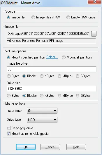 OSFMount Mount Drive Window