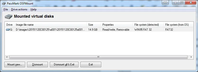 Mounted virtual disks screen