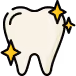Illustration of a white tooth with three sparkling yellow stars indicating cleanliness or shine.