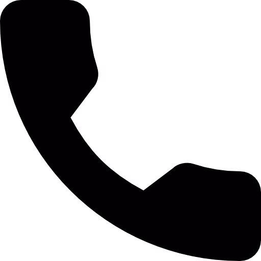 Black telephone handset icon angled diagonally.