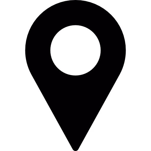 Black map location pin icon with a circular cutout at the top center.
