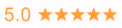 Rating of 5.0 displayed with five orange stars on a white background.