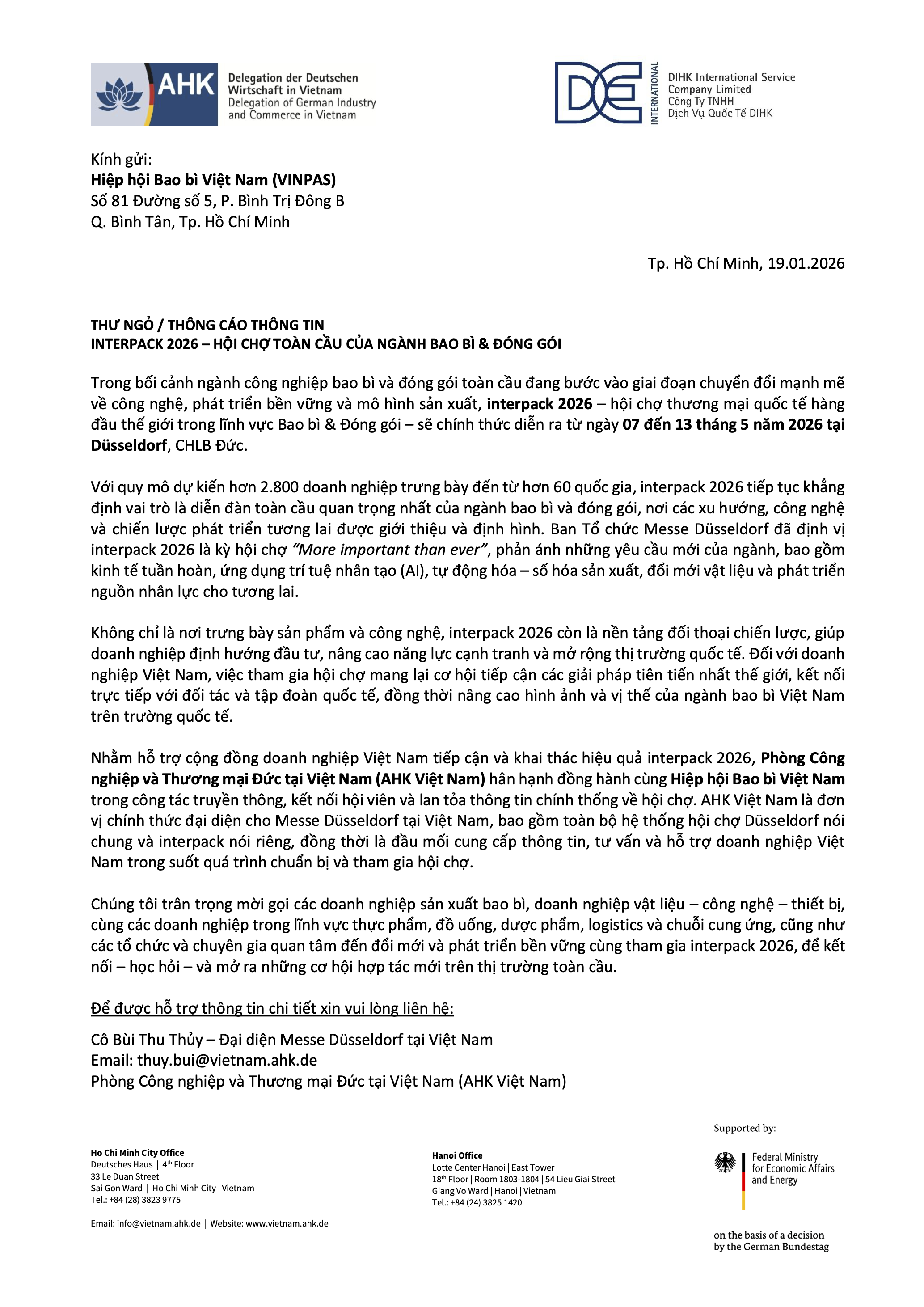[VINPAS GIỚI THIỆU] Thư ngỏ: interpack 2026 - Hội chợ toàn cầu của ngành bao bì & đóng gói
