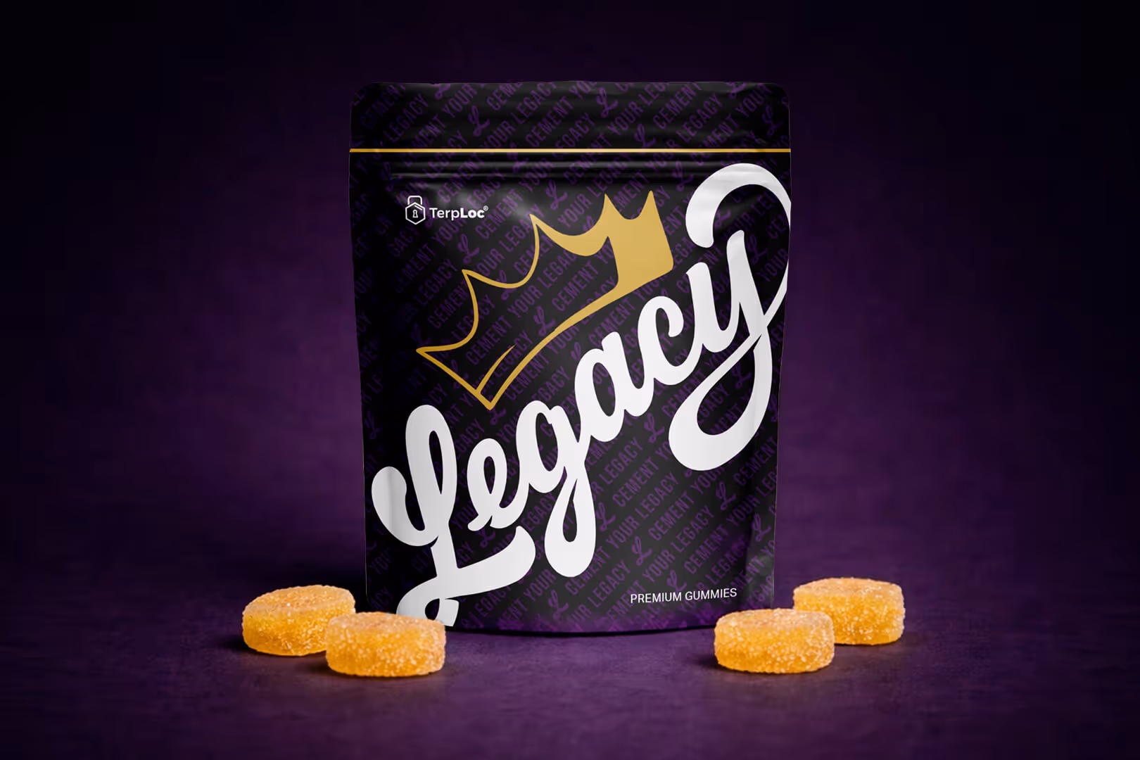 This is a mockup of legacy edibles packaging
