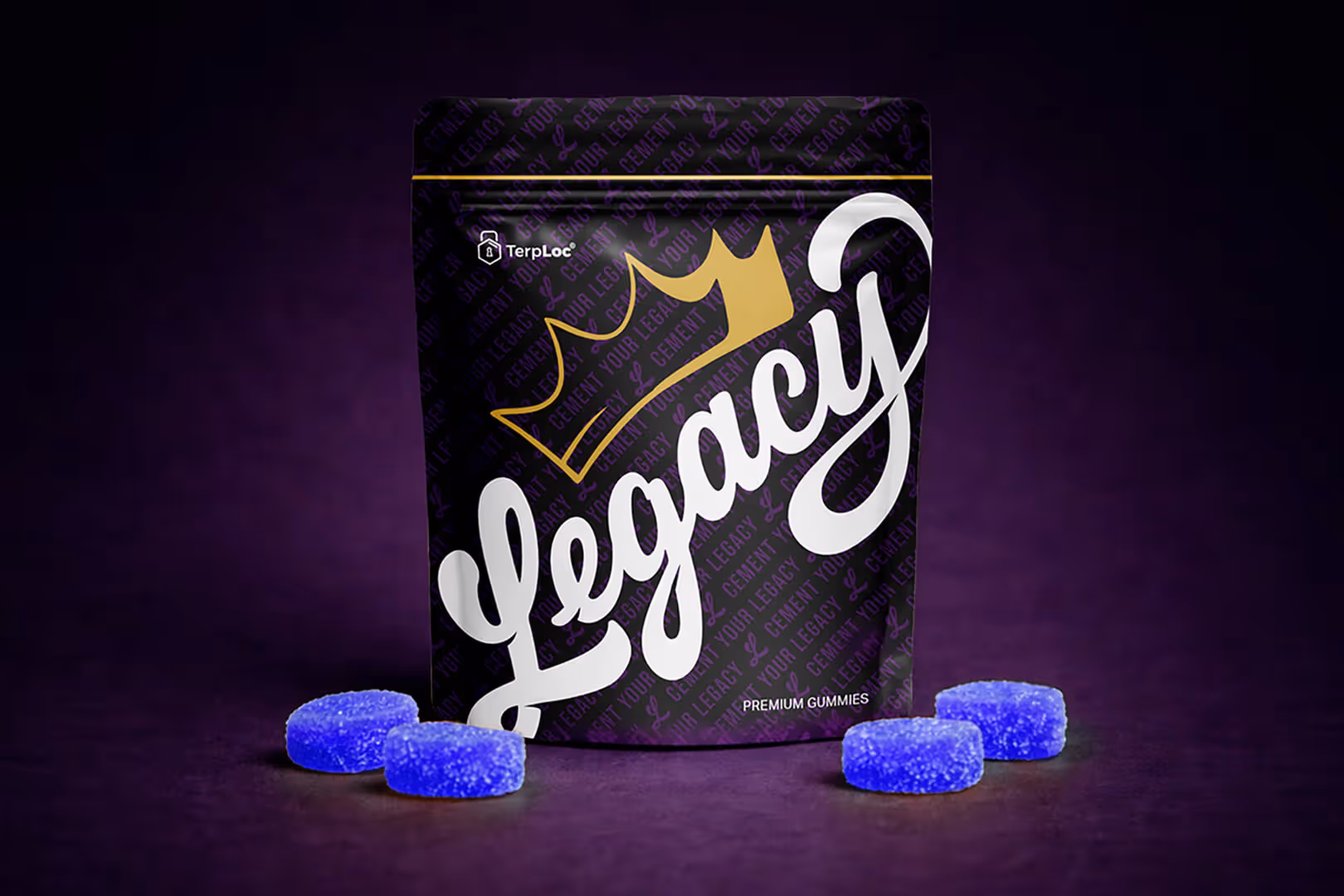 This is a mockup of legacy edibles packaging