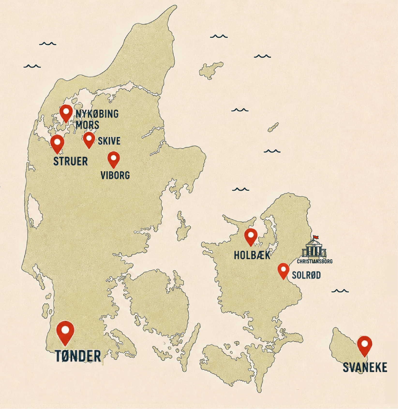 Danmarkskort med værtsbyer