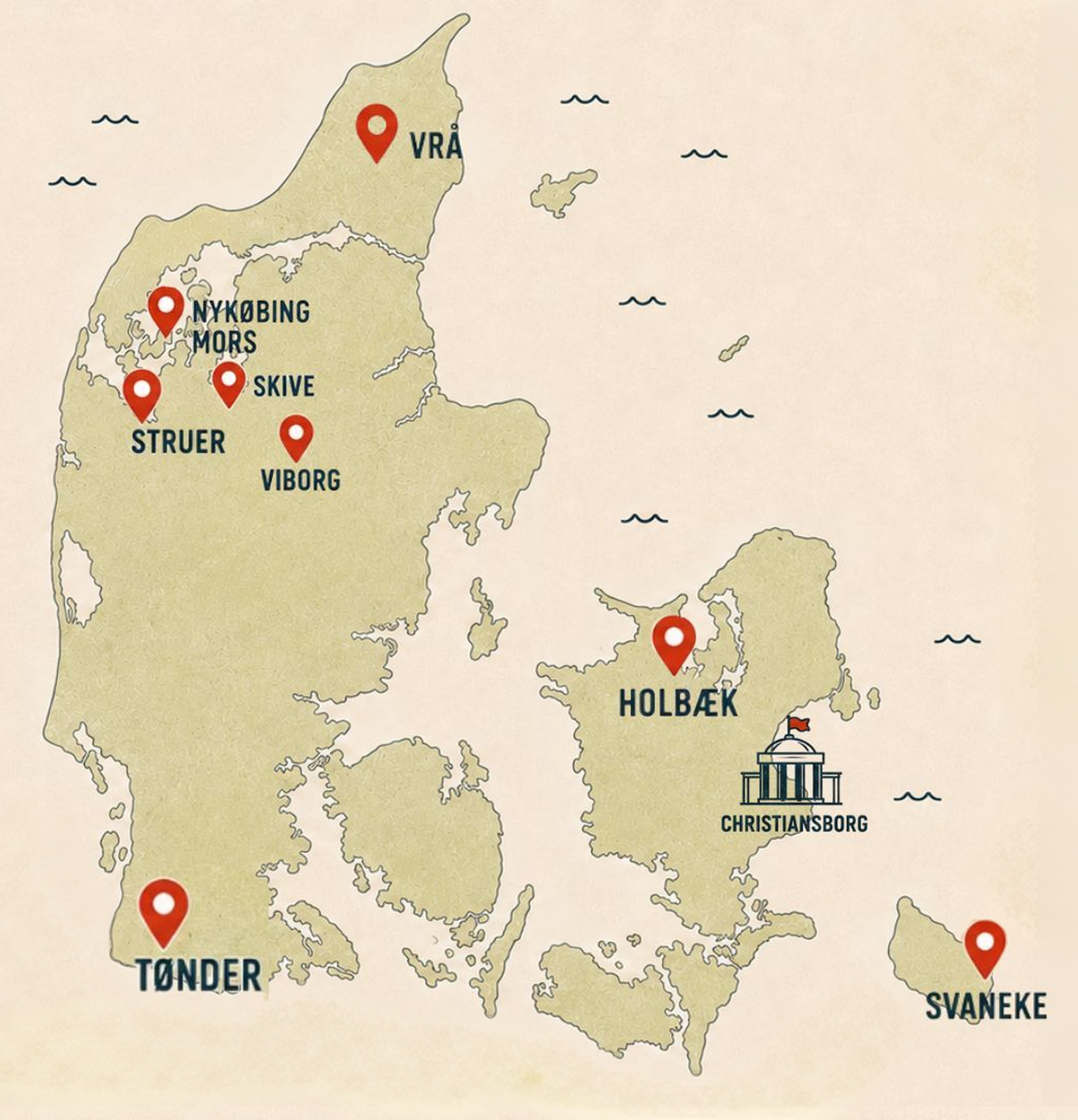 Danmarkskort med værtsbyer