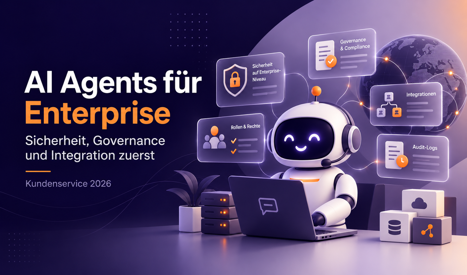 Enterprise AI Agents im Kundenservice: sichere KI-Automatisierung mit Governance, Compliance, Audit-Logs und Systemintegrationen.