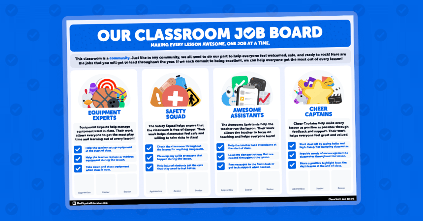Classroom jobs are an effective way to help your students build the responsibility, leadership, and stewardship skills in physical education. Here is how I went about creating a classroom jobs poster for my program.