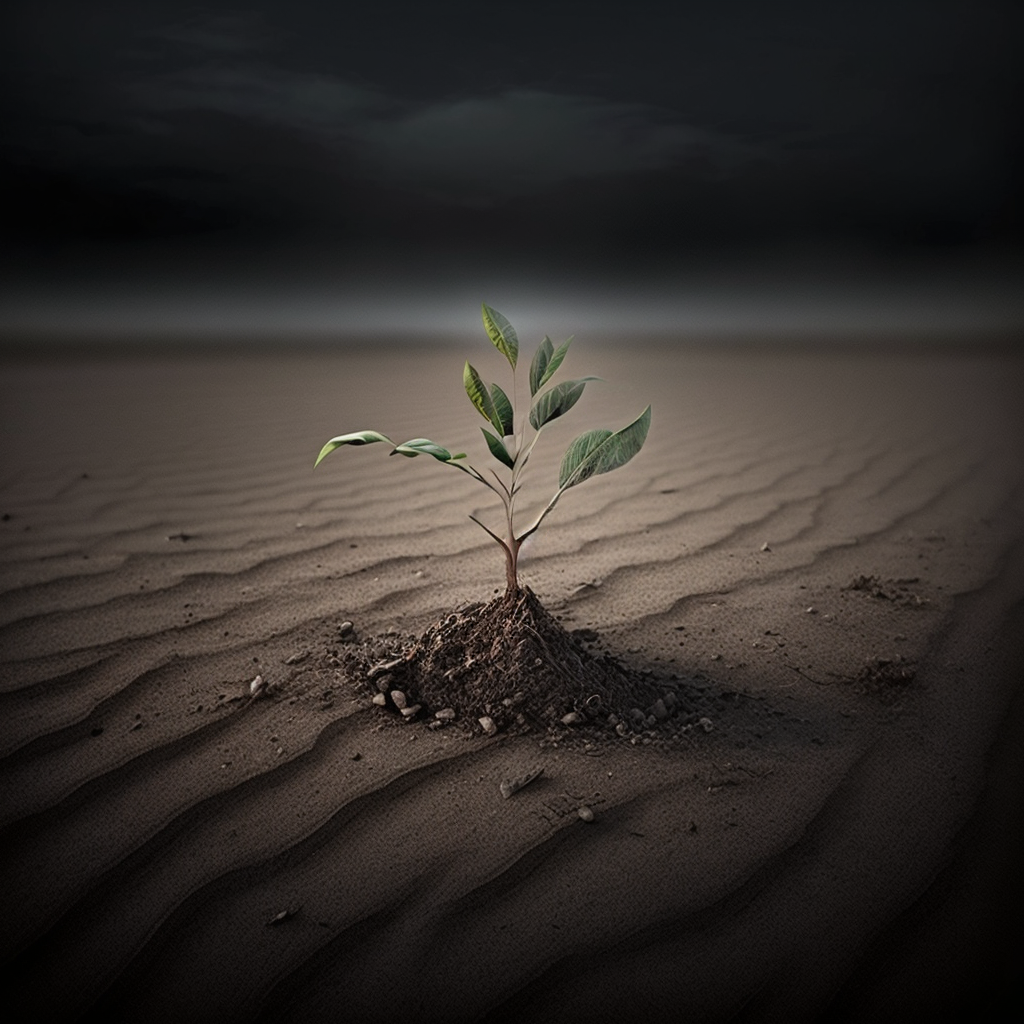 tiny plant in the desert growing 