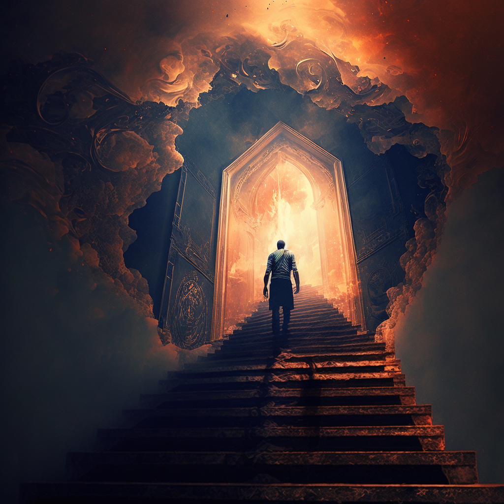 long stairway after facing your dark side and beginning to see a small light