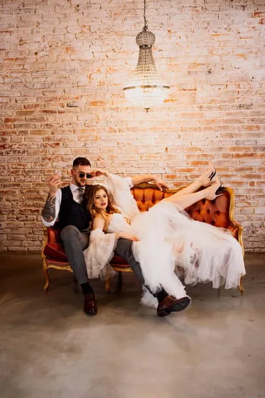 couple have fun on sofa