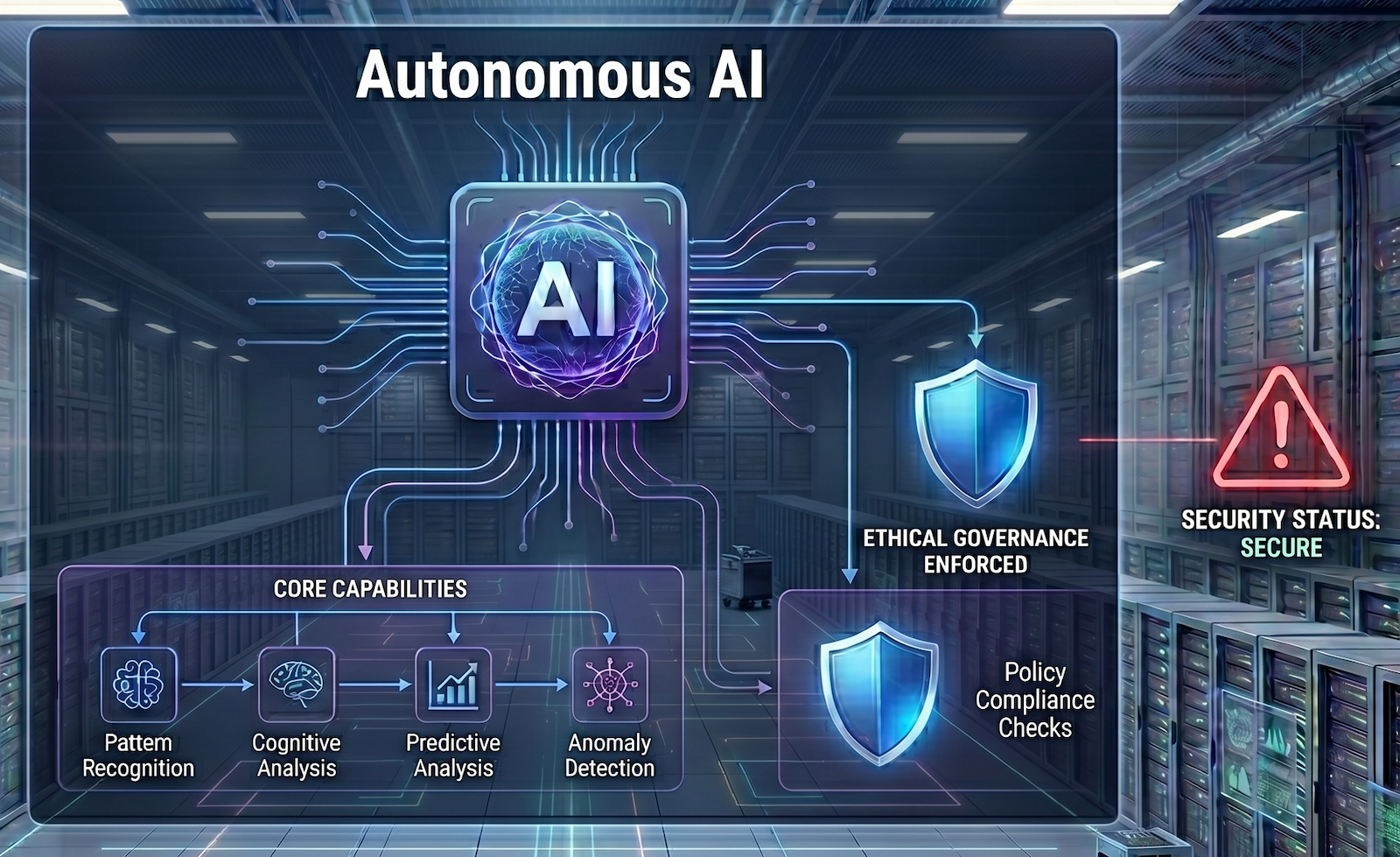 Illustration of an AI agent with cracked trust shield, symbolizing AI supply chain breach
