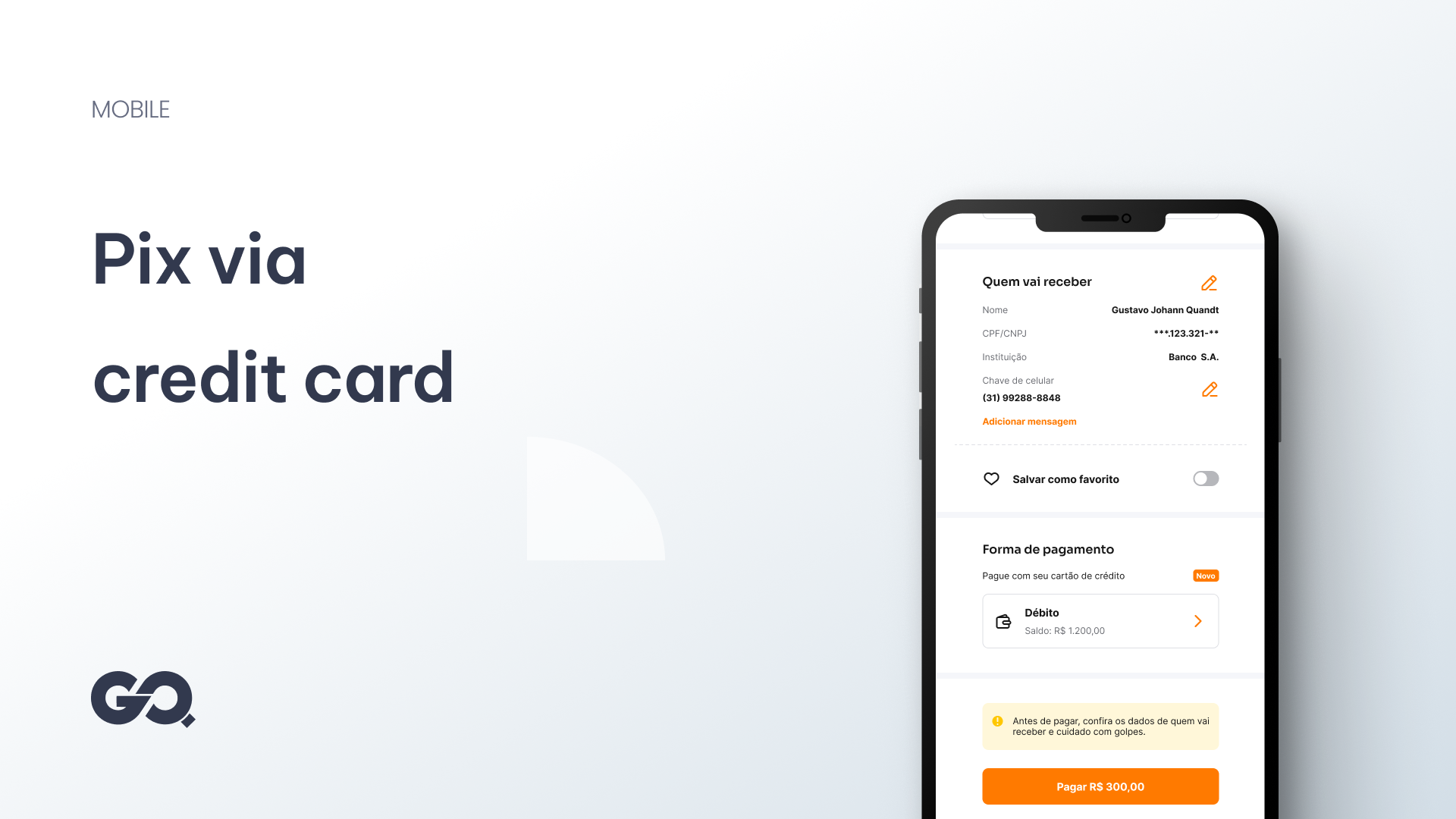 Mobile • Pix via credit card