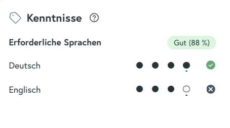 Screenshot der Beurteilung der Sprachkenntnisse im Rahmen des Job Fit Scores auf der Workwise-Plattform.