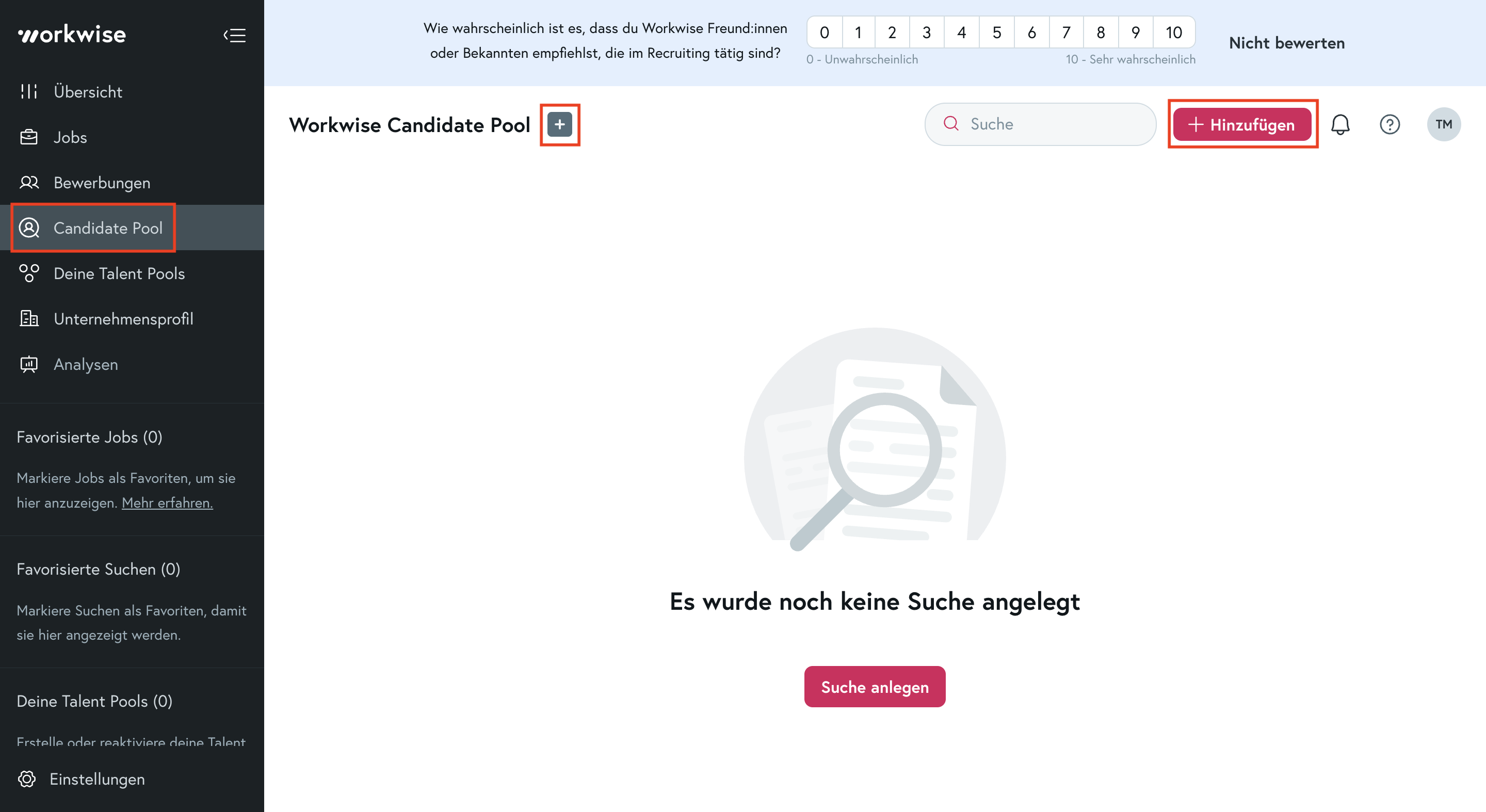 Screenshot: Der Candidate Poolauf der Workwise Plattform. 