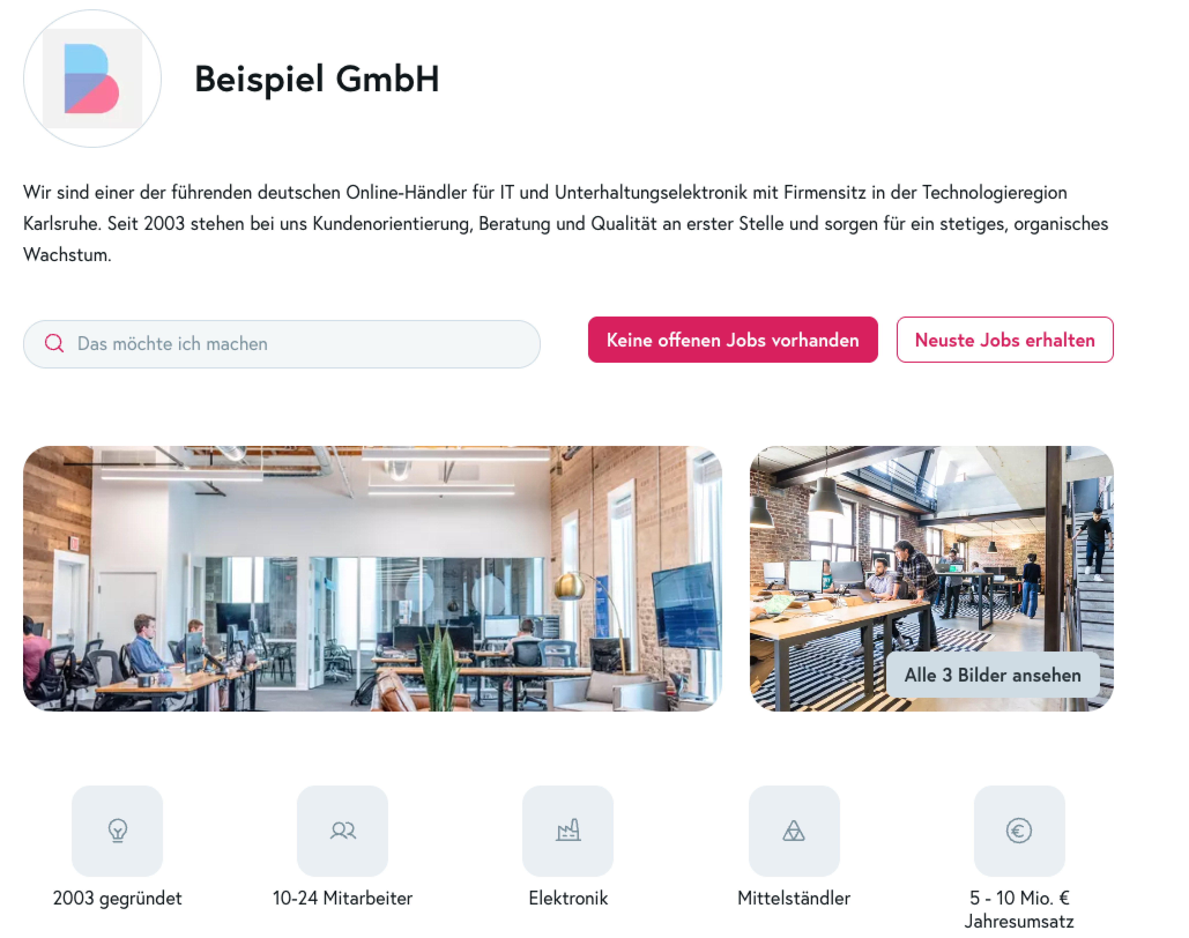 Das Bild zeigt eine Karriereseite mit Fotos und Informationen für Bewerber:innen.